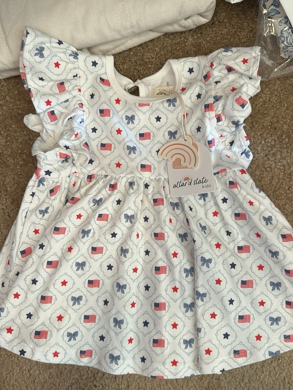 Altar'd State Kids White Dress with Red & Blue Stars and Flags
